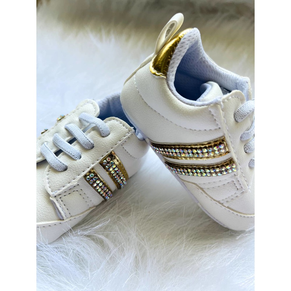 Baby Girl Sporty Striped Crystaled Sneakers 6-12  Months
